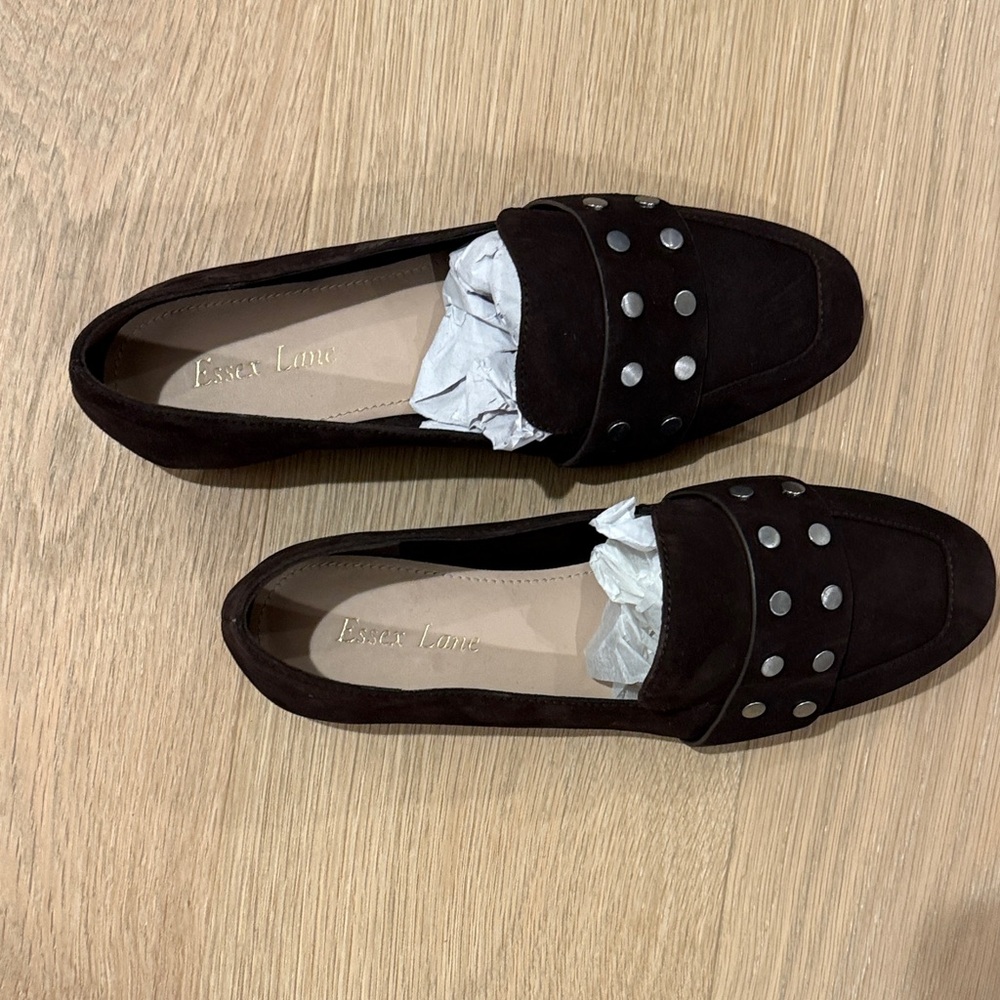 Essex Lane Chocolate Brown Loafers with Metallic Accents size 7 1/2